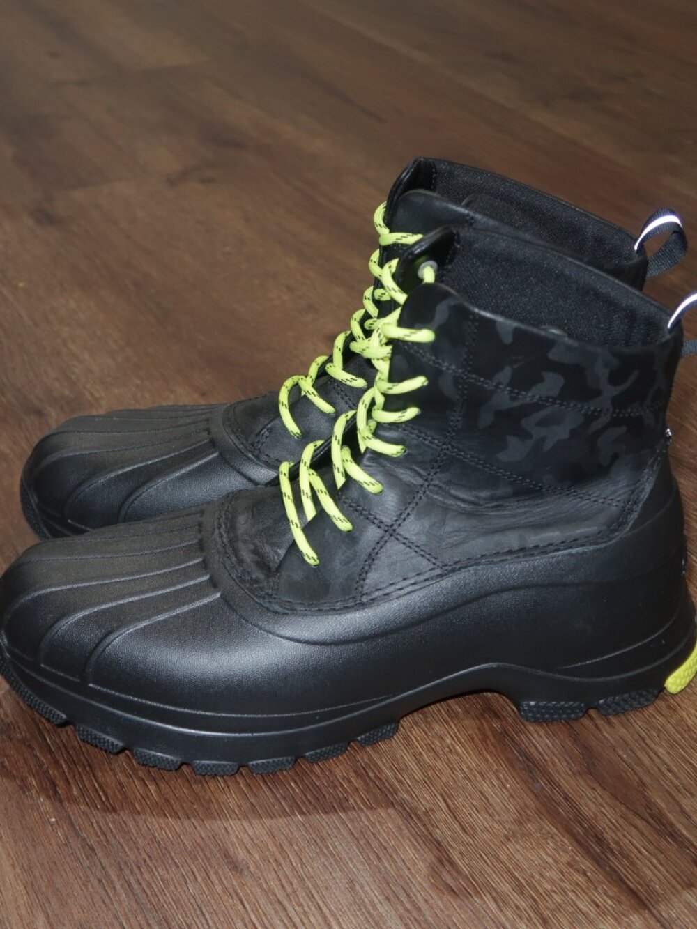Mens Sperry Float Camo 2 Duck Boots Black Neon Green Waterproof Rain size 10.5